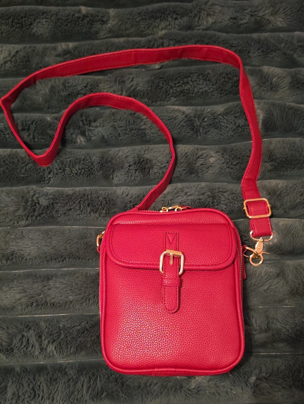 Red Crossbody Shoulder Bag - Women's Small Buckle Purse